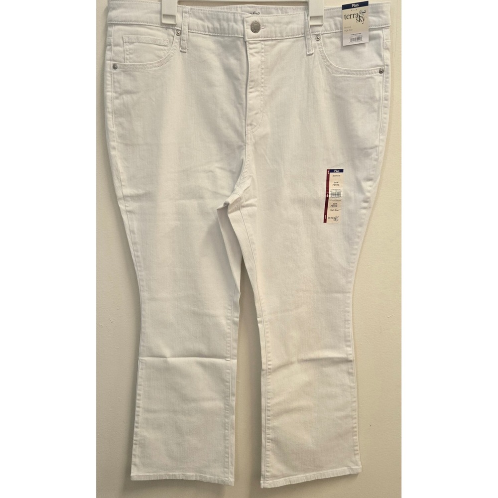 Terra & Sky Women White High Rise Bootcut Jeans Plus Size 20W Petite NWT